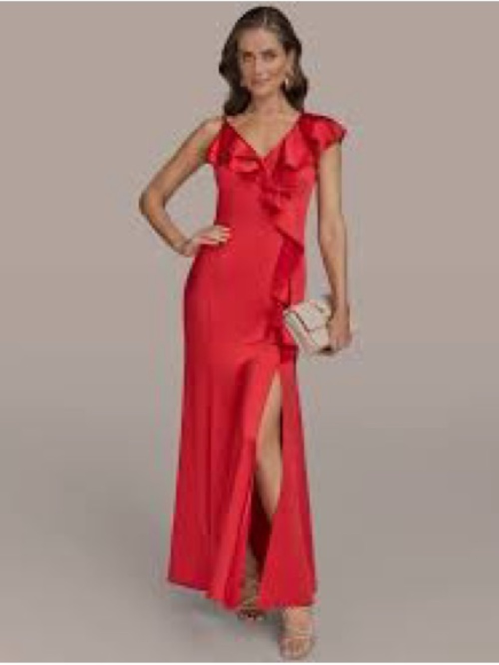 NWT Donna Karan Red Carpet Asymmetric Ruffle Satin Formal Gown Size 4